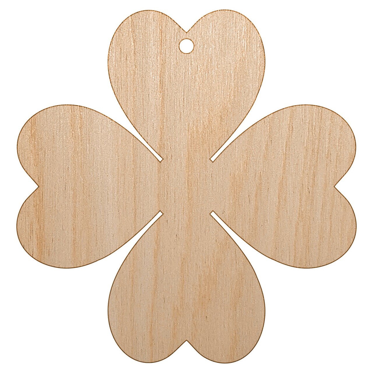 Four Leaf Clover Lucky Solid Unfinished Craft Wood Holiday Christmas Tree DIY Pre-Drilled Ornament